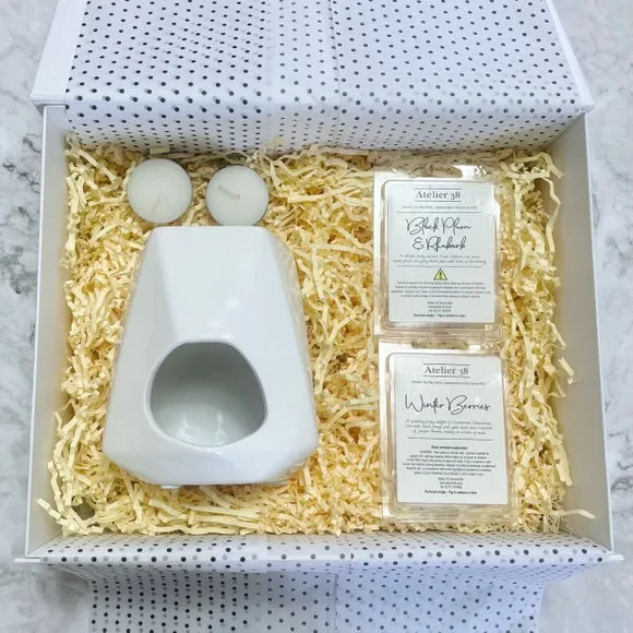 Geo Wax Burner Gift Set - White, Ceramic