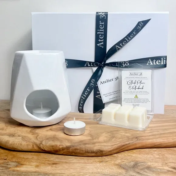 Geo Wax Burner Gift Set - White, Ceramic image