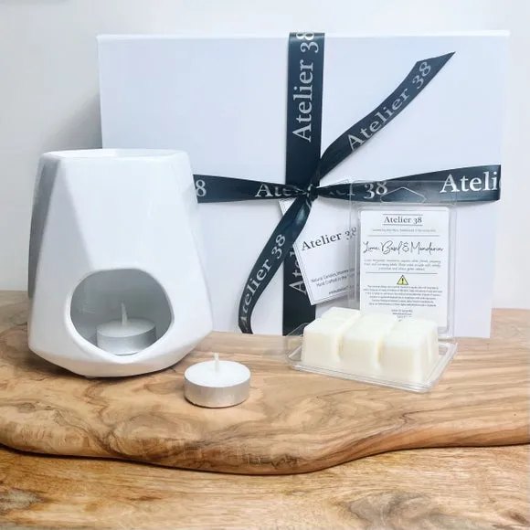 Geo Wax Burner Gift Set - White, Ceramic image