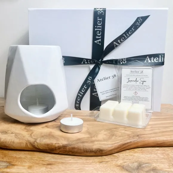 Geo Wax Burner Gift Set - White, Ceramic image