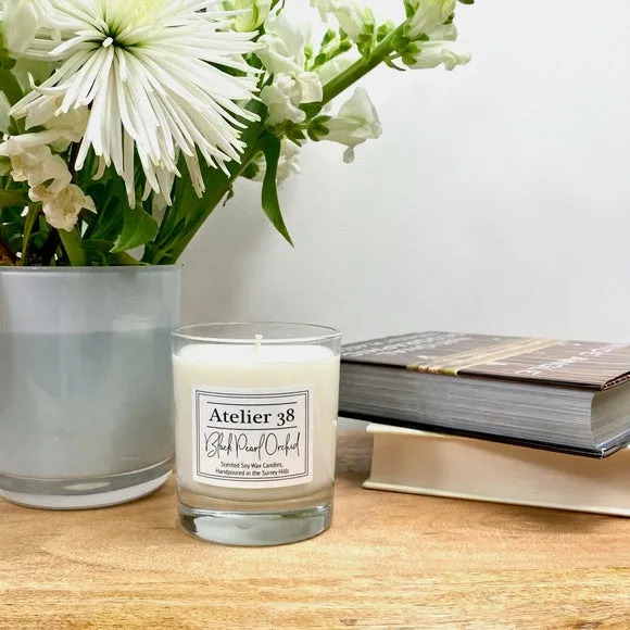 Medium Candle Black Pearl Orchid - Clear Glass image