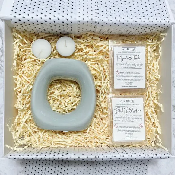 Oval Wax Burner Gift Set - Grey, Soy Wax