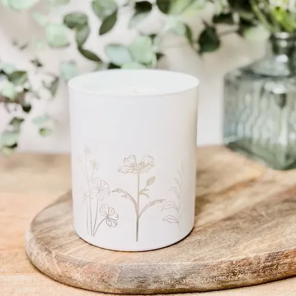Spring Engraved Candle - White, Soy Wax