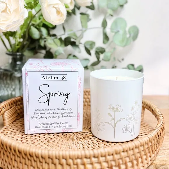Spring Engraved Candle - White, Soy Wax image