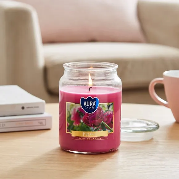 Peony Scented Jar Candle - Pink Wax