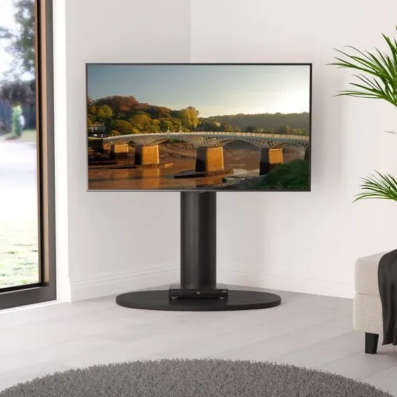 Column TV Stand with Swivel - Black, Wood image
