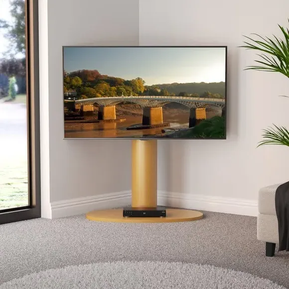 Column TV Stand with Swivel - Oak, Wood