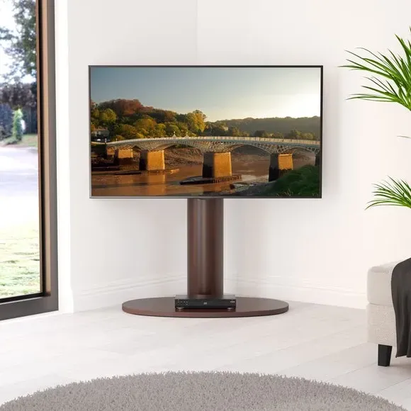 Column TV Stand with Swivel - Walnut, Wood