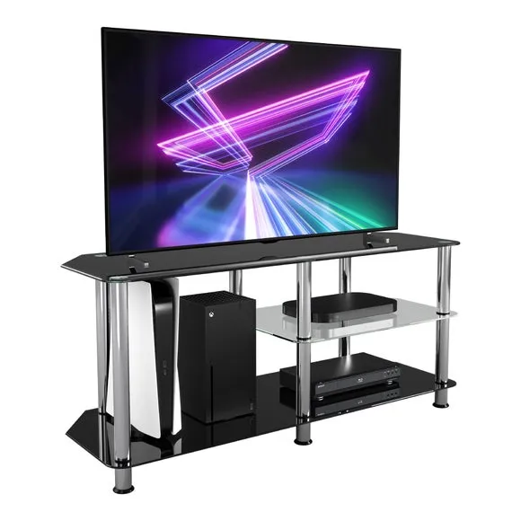 Corner TV Unit with Storage - Black, Glass