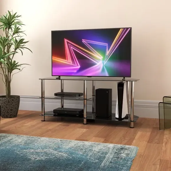 Corner TV Unit with Storage - Black, Glass