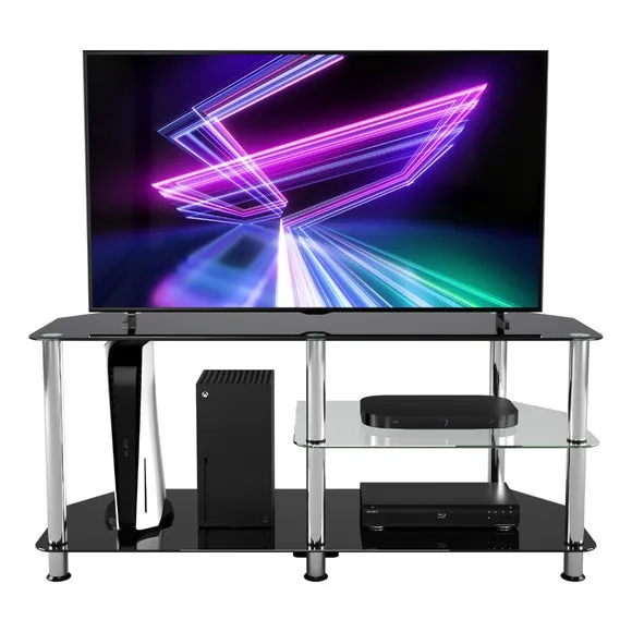 Corner TV Unit with Storage - Black, Glass