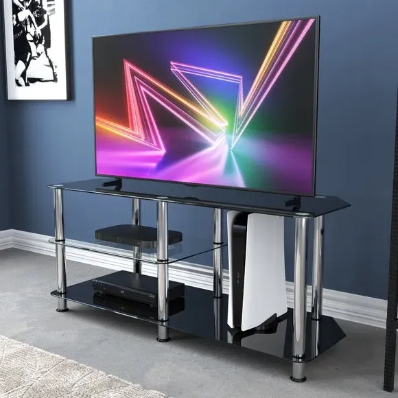 Corner TV Unit with Storage - Black, Glass image