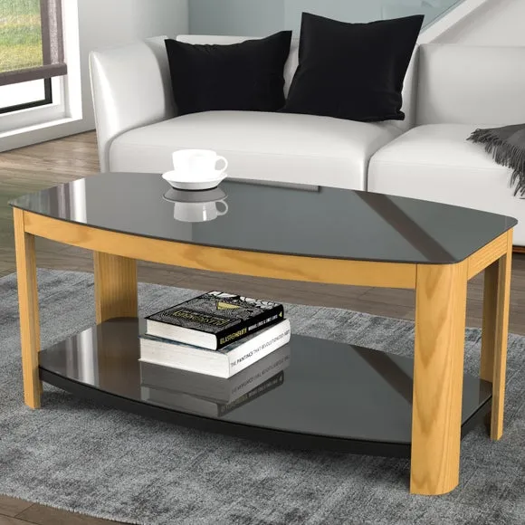 Curved Coffee Table with Shelf - Black, Oak image