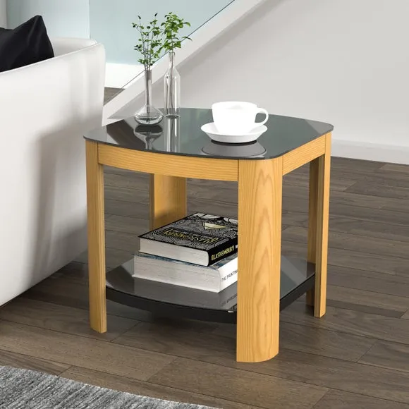 Curved Side Table with Shelf - Oak, Wood image