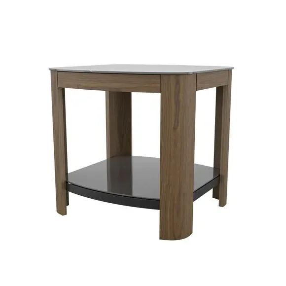 Curved Side Table with Shelf - Walnut, Wood