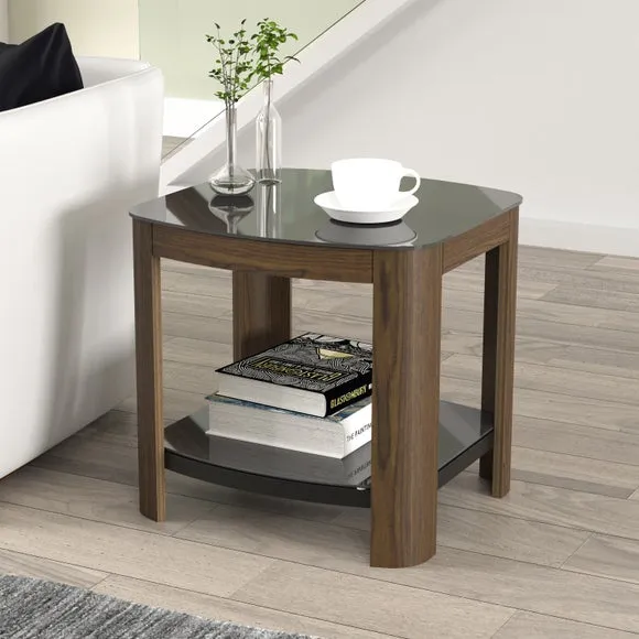 Curved Side Table with Shelf - Walnut, Wood image