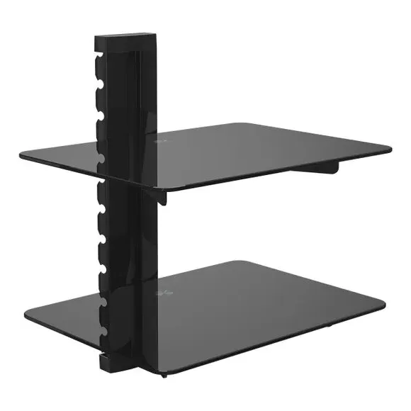 Double AV Shelf - Black, Tempered Glass