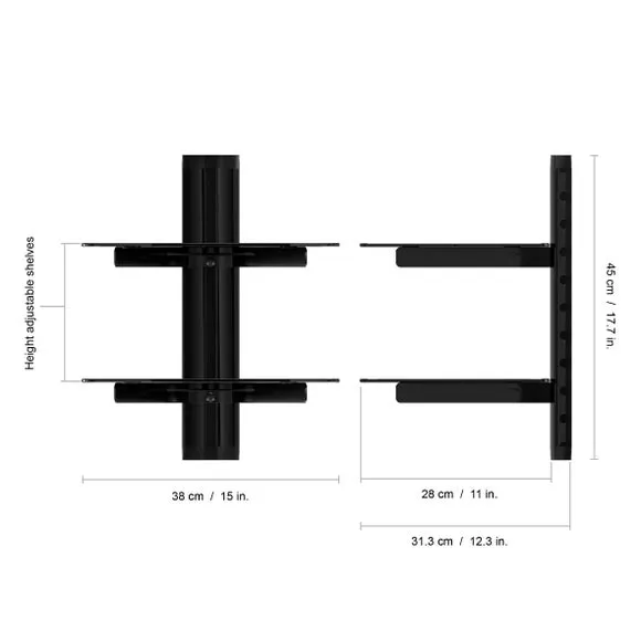 Double AV Shelf - Black, Tempered Glass