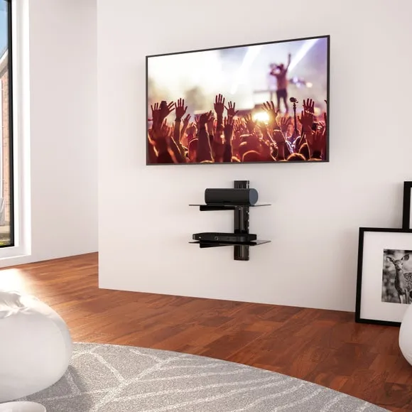 Double AV Shelf - Black, Tempered Glass image