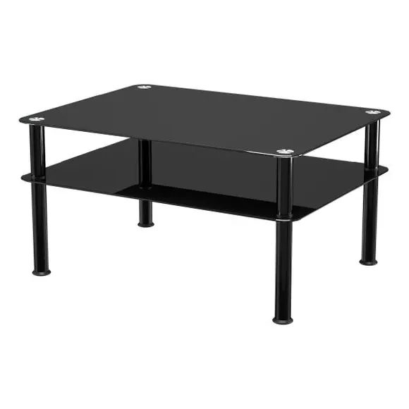 Large Coffee Table with Shelf - Black, Glass