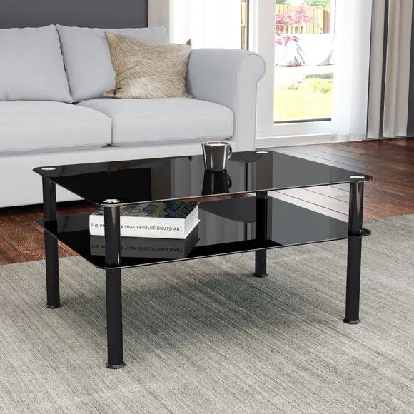 Large Coffee Table with Shelf - Black, Glass image