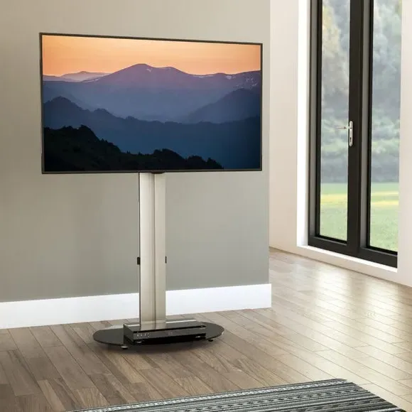 Pedestal TV Stand for 55" TVs - Silver