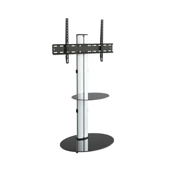 Pedestal TV Stand with Shelf - Silver