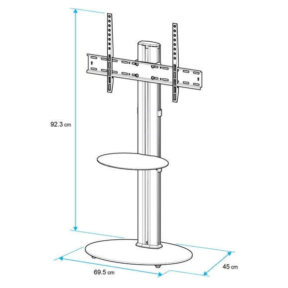 Pedestal TV Stand with Shelf - Silver