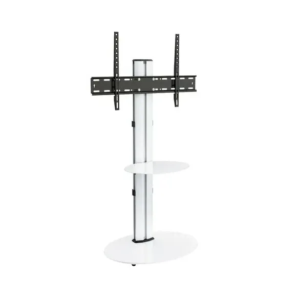 Pedestal TV Stand with Shelf - White