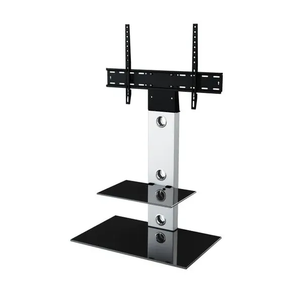 Pedestal TV Unit with Shelf - Silver, Glass