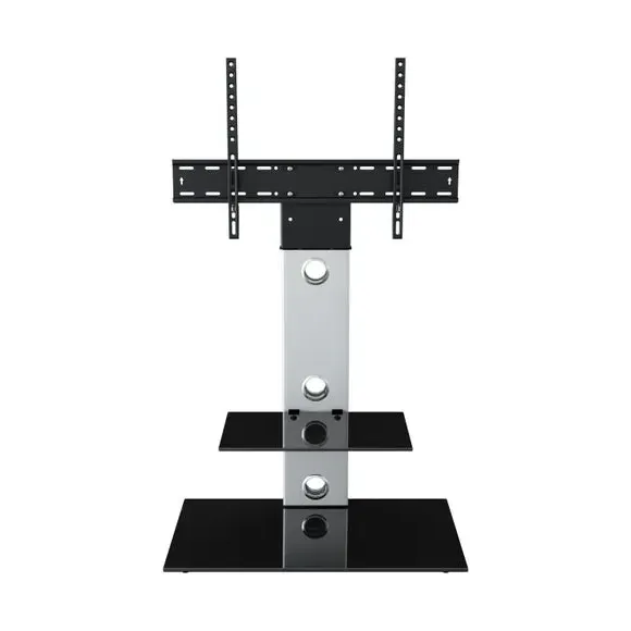 Pedestal TV Unit with Shelf - Silver, Glass