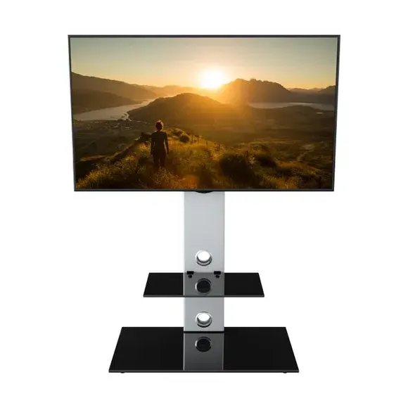 Pedestal TV Unit with Shelf - Silver, Glass