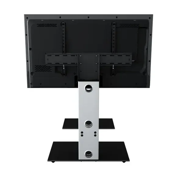 Pedestal TV Unit with Shelf - Silver, Glass