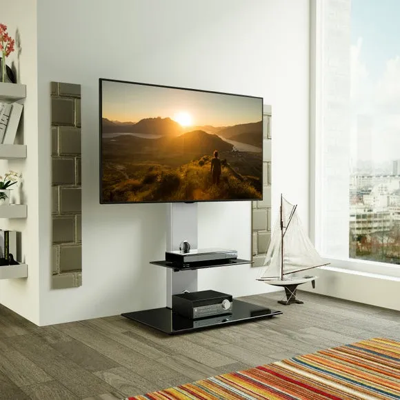 Pedestal TV Unit with Shelf - Silver, Glass image