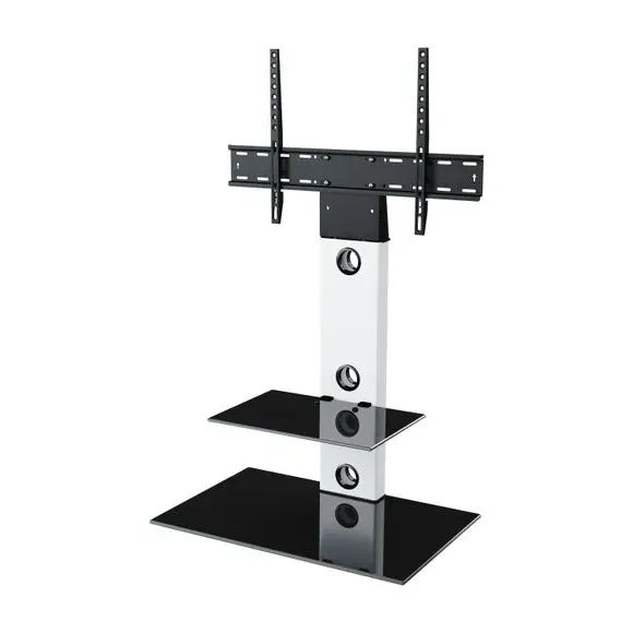 Pedestal TV Unit with Shelf - White, Glass