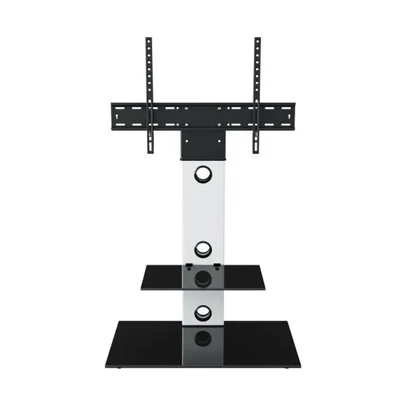 Pedestal TV Unit with Shelf - White, Glass