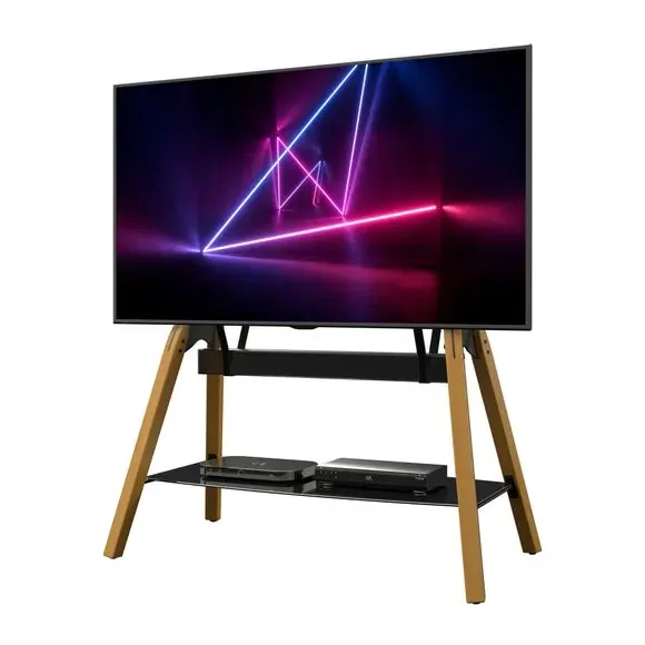 Quad TV Stand with Height Adjustment - Light Wood