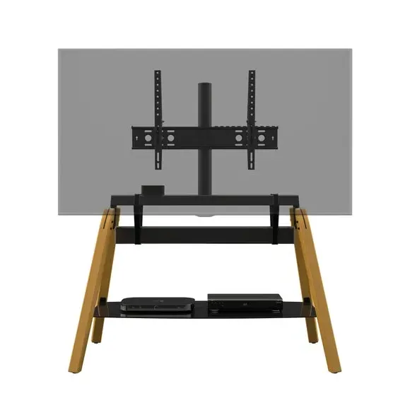 Quad TV Stand with Height Adjustment - Light Wood