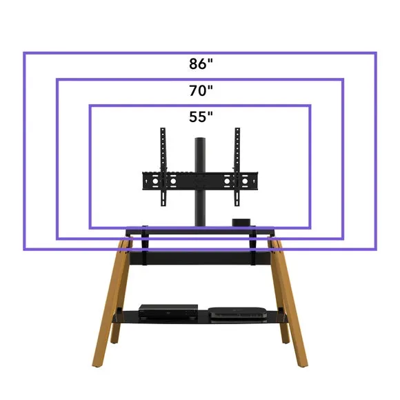 Quad TV Stand with Height Adjustment - Light Wood