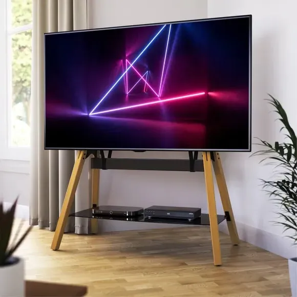 Quad TV Stand with Height Adjustment - Light Wood image
