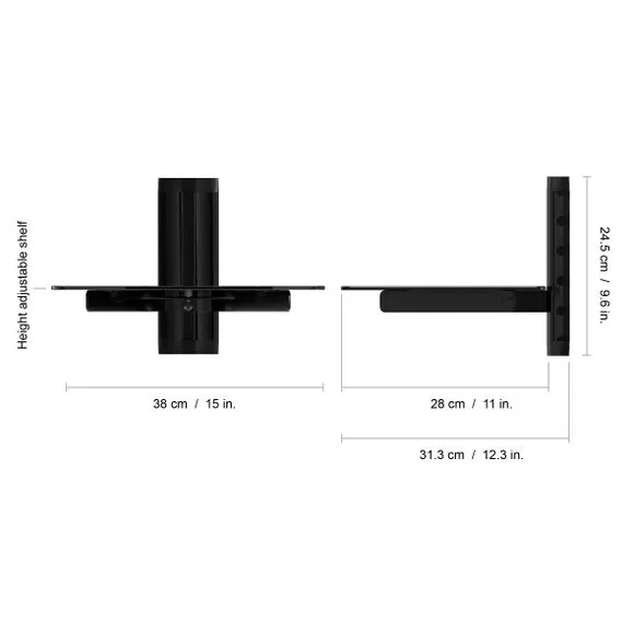 Single AV Shelf with Cable Management - Black Glass