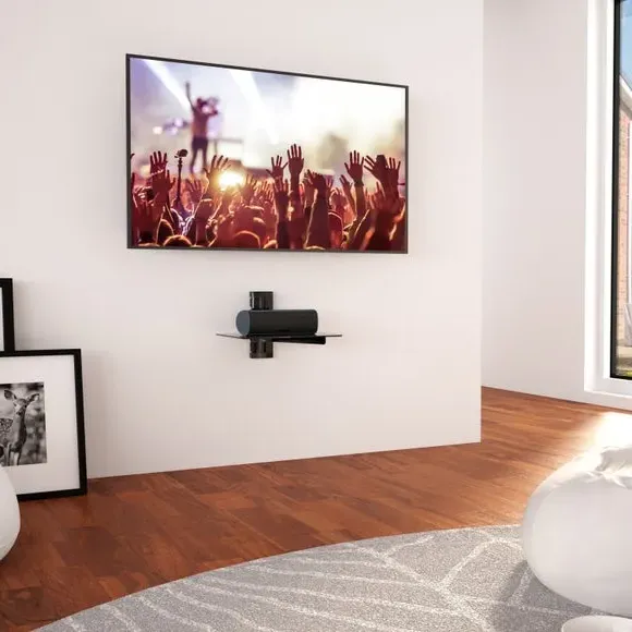 Single AV Shelf with Cable Management - Black Glass image