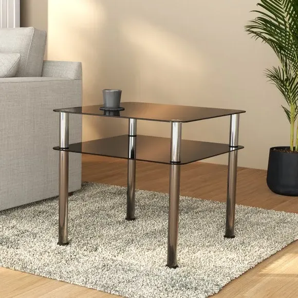 Square Coffee Table with Shelf - Black, Glass image