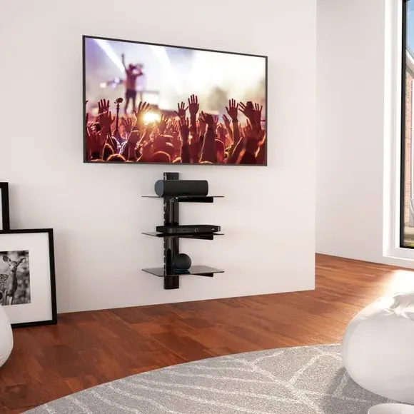 Triple AV Shelf with Cable Management - Black image