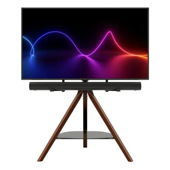 Tripod TV Stand with Soundbar Mount - Black Glass