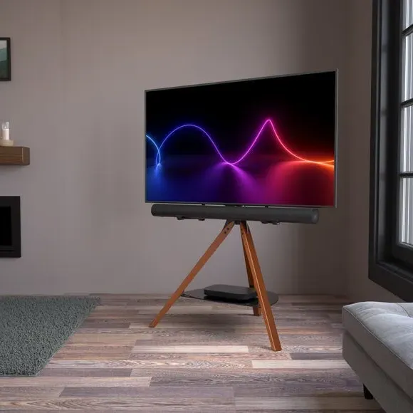 Tripod TV Stand with Soundbar Mount - Black Glass image