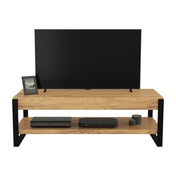 TV Unit for 55" TVs - Light Wood, Metal Frame