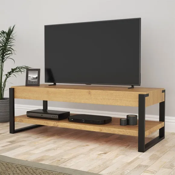 TV Unit for 55" TVs - Light Wood, Metal Frame