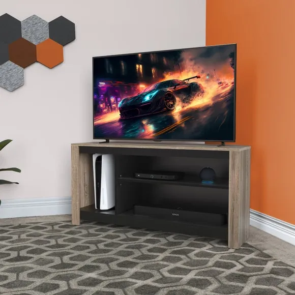 TV Unit with Tall Storage - Rustic Oak, Wood