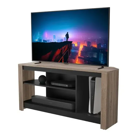 TV Unit with Tall Storage - Rustic Oak, Wood